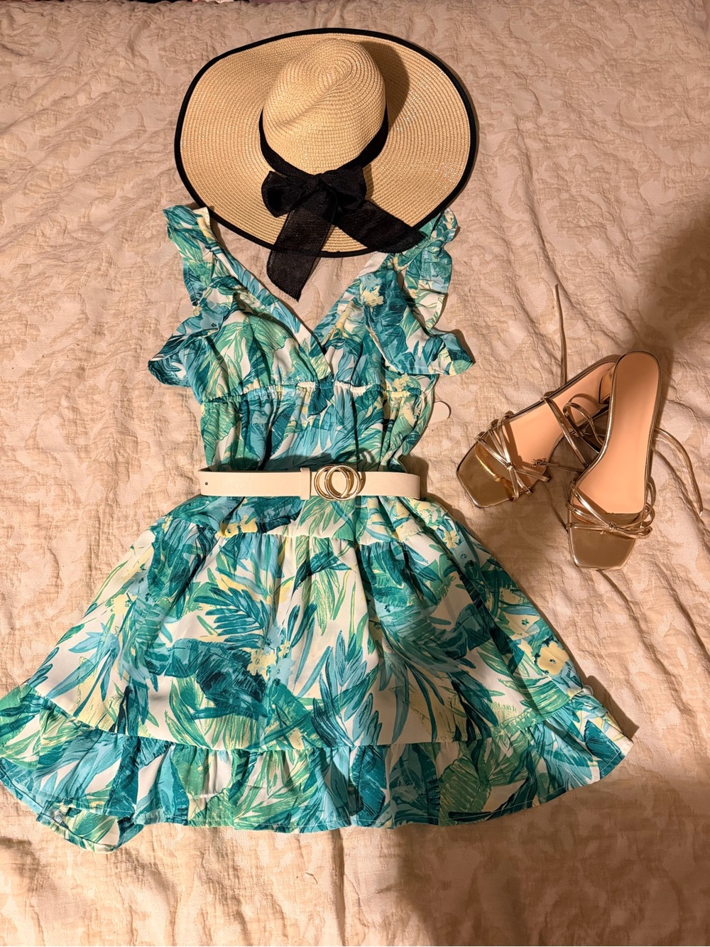 Tropical ruffle mini dress